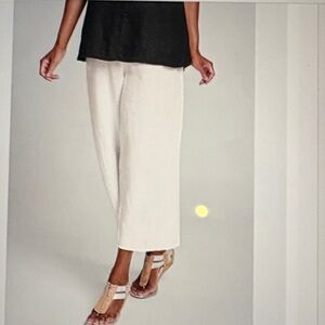FLAX Linen Pull On Cropped wide leg Pants M